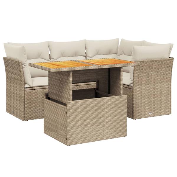 Grote foto vidaxl 5 delige loungeset met kussens poly rattan beige tuin en terras tuinmeubelen