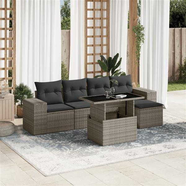 Grote foto vidaxl 6 delige loungeset met kussens poly rattan grijs tuin en terras tuinmeubelen