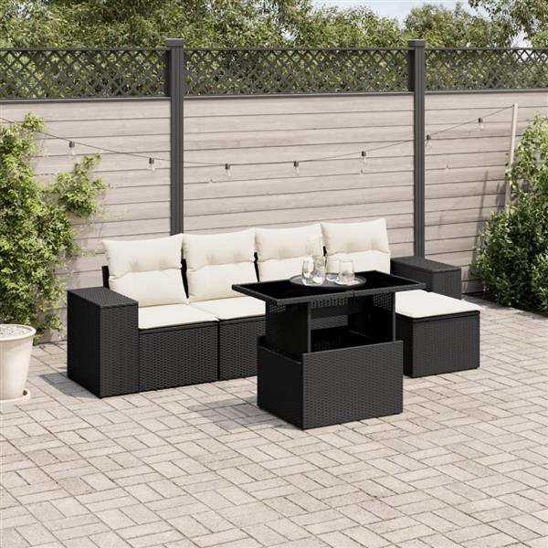 Grote foto vidaxl 6 delige loungeset met kussens poly rattan zwart tuin en terras tuinmeubelen