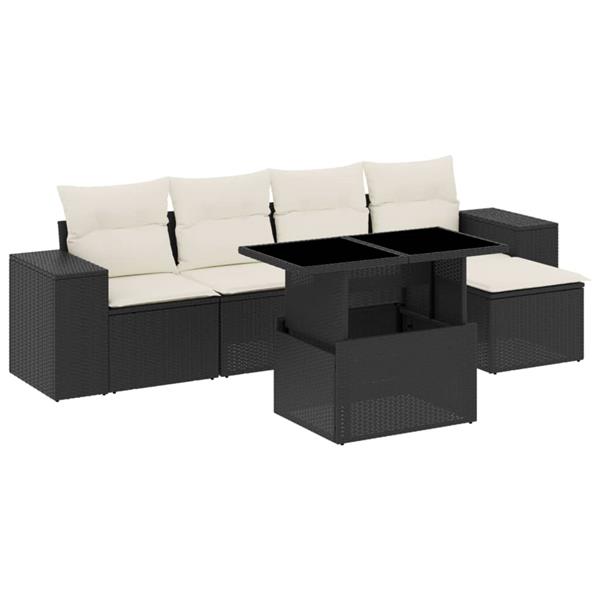 Grote foto vidaxl 6 delige loungeset met kussens poly rattan zwart tuin en terras tuinmeubelen
