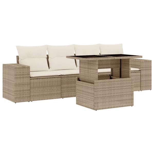 Grote foto vidaxl 5 delige loungeset met kussens poly rattan beige tuin en terras tuinmeubelen