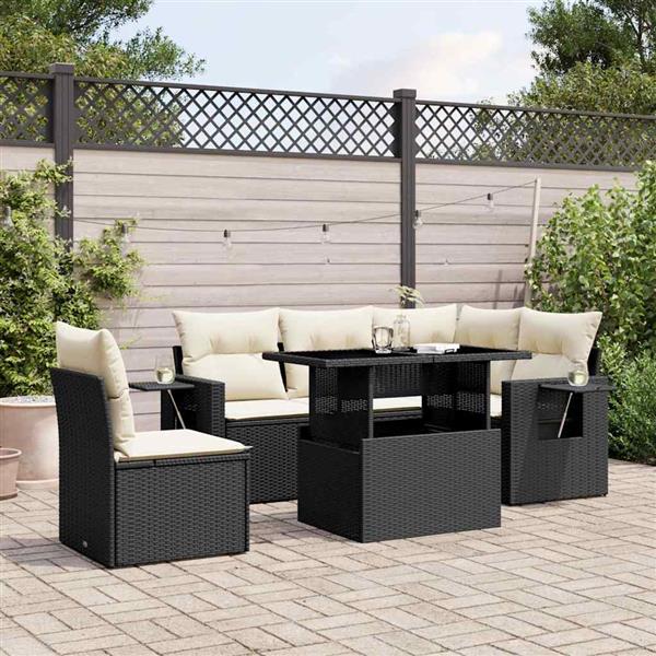 Grote foto vidaxl 6 delige loungeset met kussens poly rattan zwart tuin en terras tuinmeubelen