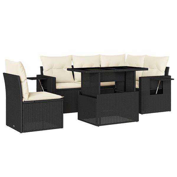Grote foto vidaxl 6 delige loungeset met kussens poly rattan zwart tuin en terras tuinmeubelen