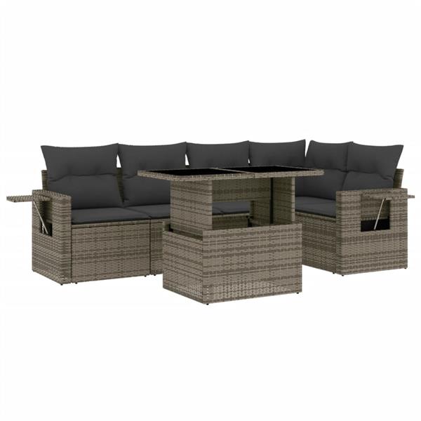 Grote foto vidaxl 6 delige loungeset met kussens poly rattan grijs tuin en terras tuinmeubelen