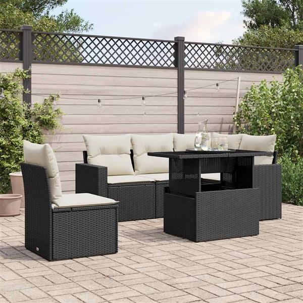 Grote foto vidaxl 6 delige loungeset met kussens poly rattan zwart tuin en terras tuinmeubelen