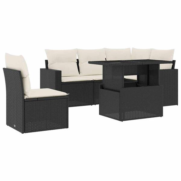 Grote foto vidaxl 6 delige loungeset met kussens poly rattan zwart tuin en terras tuinmeubelen