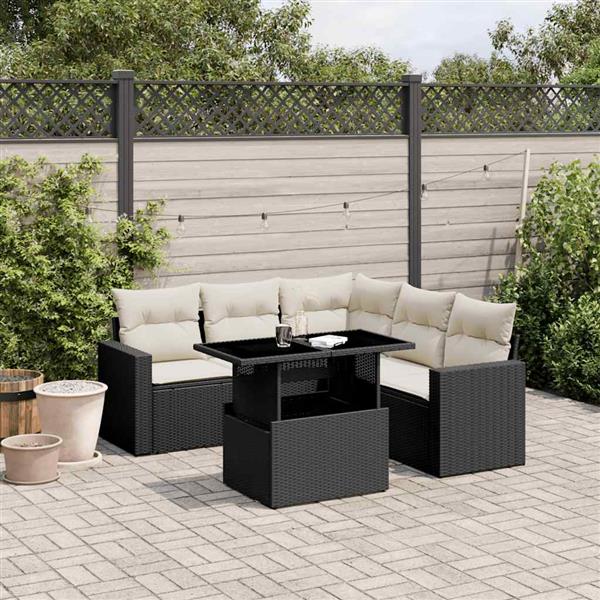 Grote foto vidaxl 6 delige loungeset met kussens poly rattan zwart tuin en terras tuinmeubelen
