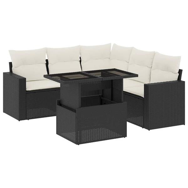 Grote foto vidaxl 6 delige loungeset met kussens poly rattan zwart tuin en terras tuinmeubelen