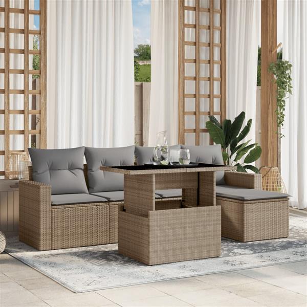 Grote foto vidaxl 6 delige loungeset met kussens poly rattan beige tuin en terras tuinmeubelen