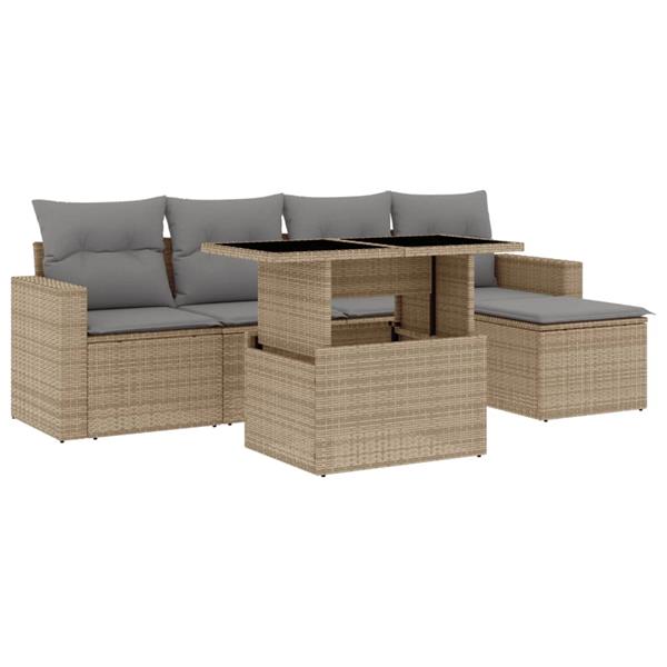 Grote foto vidaxl 6 delige loungeset met kussens poly rattan beige tuin en terras tuinmeubelen