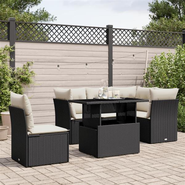 Grote foto vidaxl 6 delige loungeset met kussens poly rattan zwart tuin en terras tuinmeubelen
