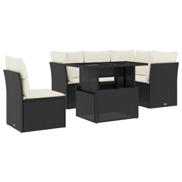Grote foto vidaxl 6 delige loungeset met kussens poly rattan zwart tuin en terras tuinmeubelen