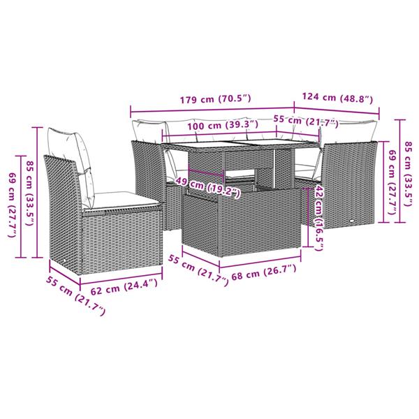 Grote foto vidaxl 6 delige loungeset met kussens poly rattan zwart tuin en terras tuinmeubelen