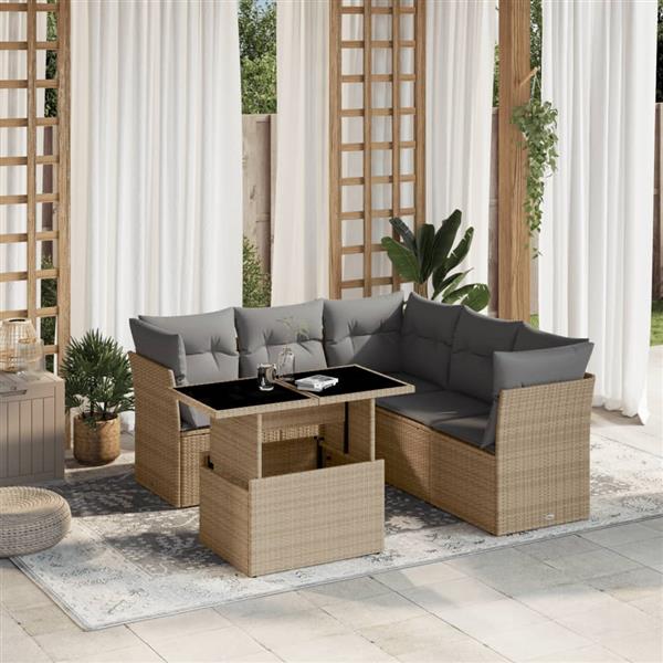 Grote foto vidaxl 6 delige loungeset met kussens poly rattan beige tuin en terras tuinmeubelen