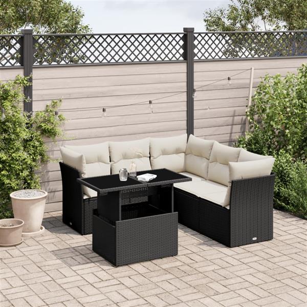 Grote foto vidaxl 6 delige loungeset met kussens poly rattan zwart tuin en terras tuinmeubelen