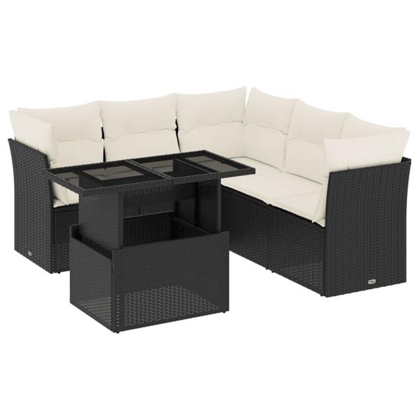 Grote foto vidaxl 6 delige loungeset met kussens poly rattan zwart tuin en terras tuinmeubelen