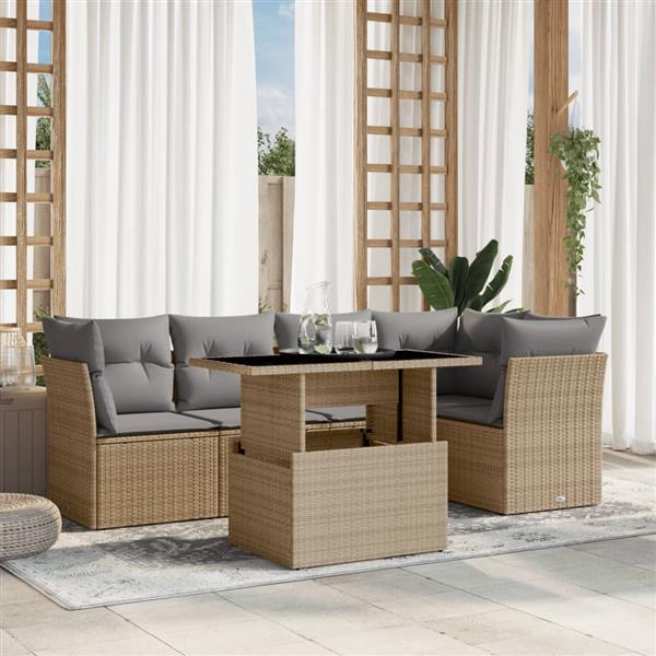 Grote foto vidaxl 6 delige loungeset met kussens poly rattan beige tuin en terras tuinmeubelen