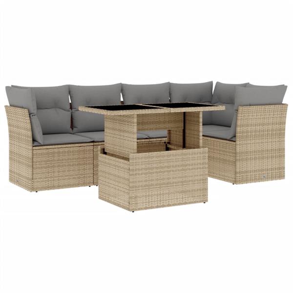 Grote foto vidaxl 6 delige loungeset met kussens poly rattan beige tuin en terras tuinmeubelen