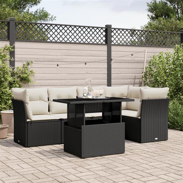 Grote foto vidaxl 6 delige loungeset met kussens poly rattan zwart tuin en terras tuinmeubelen