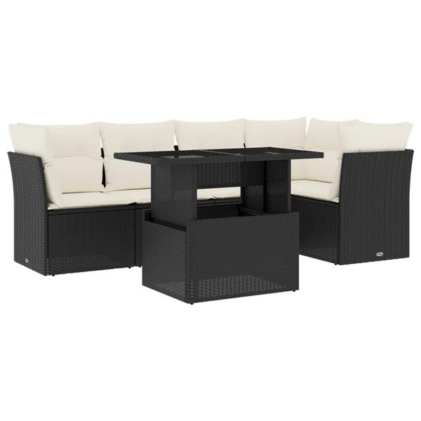 Grote foto vidaxl 6 delige loungeset met kussens poly rattan zwart tuin en terras tuinmeubelen