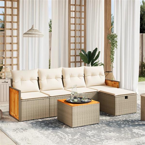 Grote foto vidaxl 6 delige loungeset met kussens poly rattan beige tuin en terras tuinmeubelen