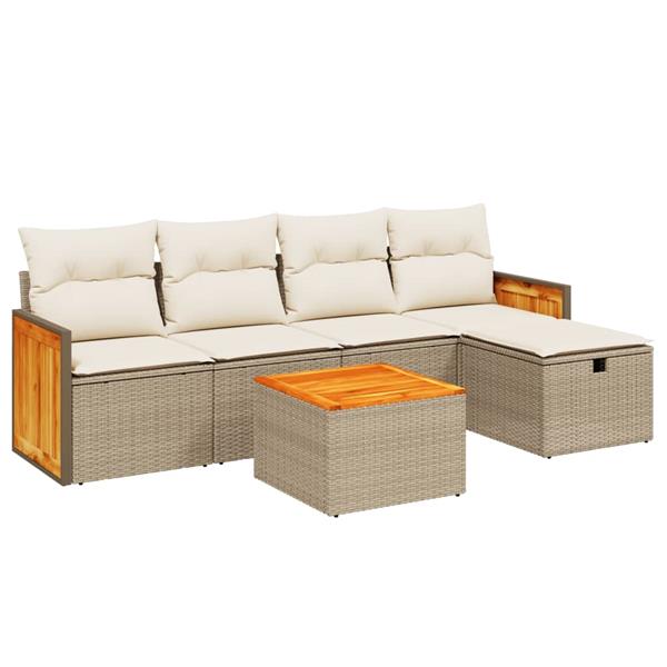 Grote foto vidaxl 6 delige loungeset met kussens poly rattan beige tuin en terras tuinmeubelen