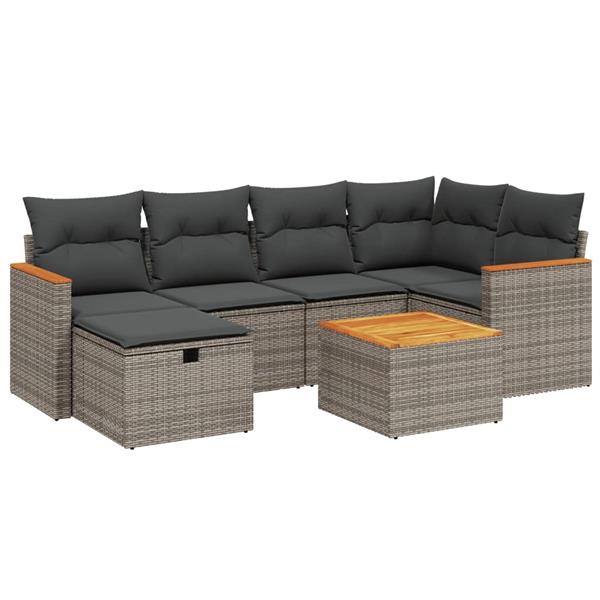 Grote foto vidaxl 7 delige loungeset met kussens poly rattan grijs tuin en terras tuinmeubelen
