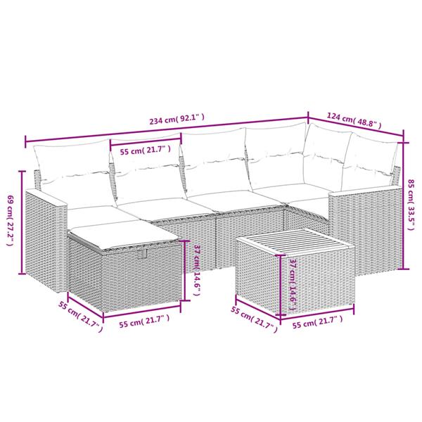 Grote foto vidaxl 7 delige loungeset met kussens poly rattan grijs tuin en terras tuinmeubelen