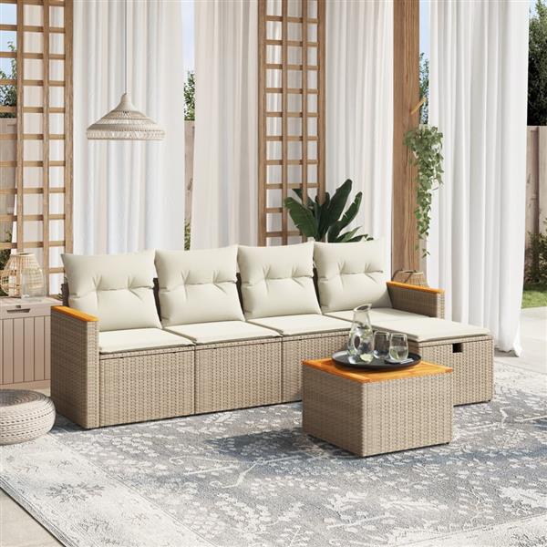 Grote foto vidaxl 6 delige loungeset met kussens poly rattan beige tuin en terras tuinmeubelen