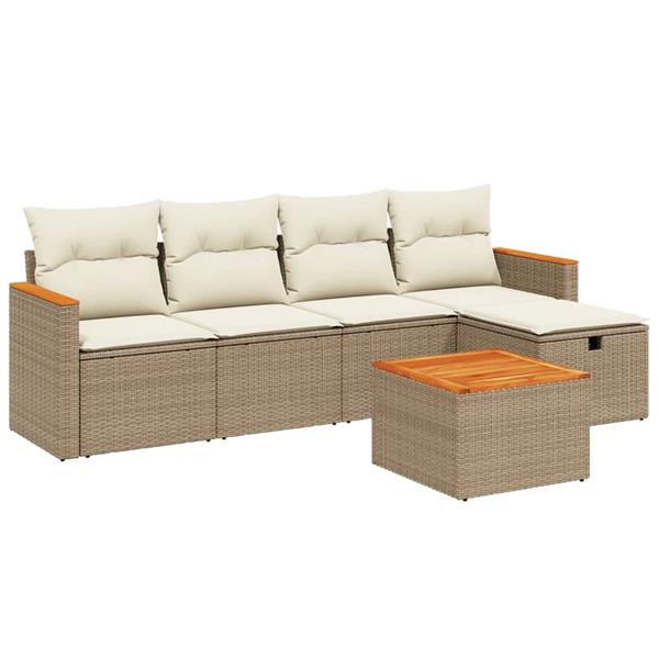 Grote foto vidaxl 6 delige loungeset met kussens poly rattan beige tuin en terras tuinmeubelen