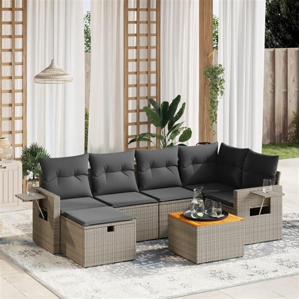 Grote foto vidaxl 7 delige loungeset met kussens poly rattan grijs tuin en terras tuinmeubelen