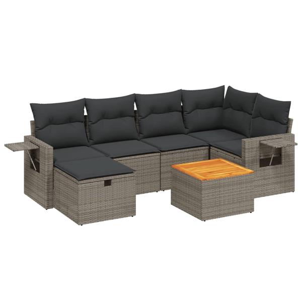 Grote foto vidaxl 7 delige loungeset met kussens poly rattan grijs tuin en terras tuinmeubelen