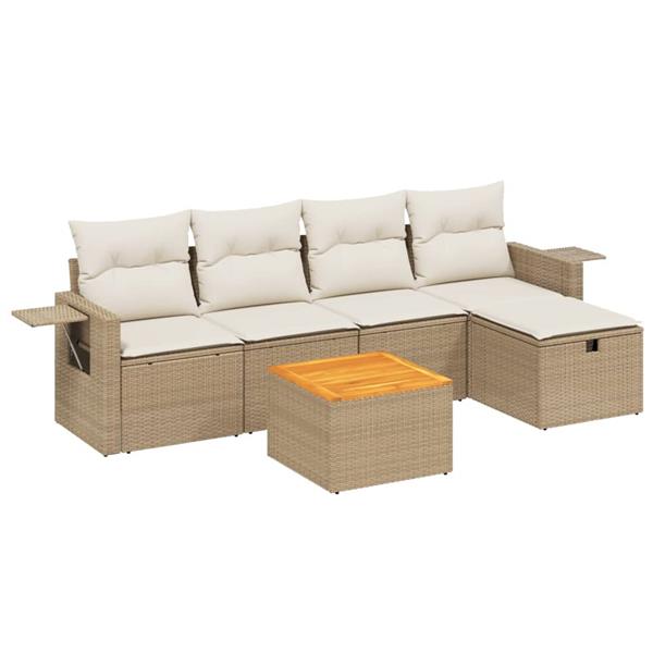 Grote foto vidaxl 6 delige loungeset met kussens poly rattan beige tuin en terras tuinmeubelen
