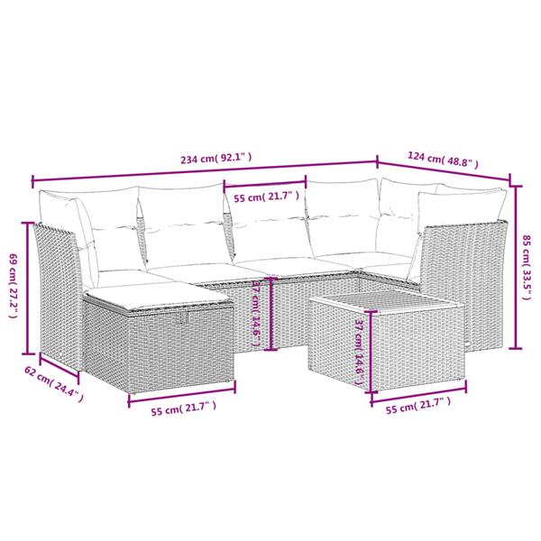 Grote foto vidaxl 7 delige loungeset met kussens poly rattan gemengd beige tuin en terras tuinmeubelen