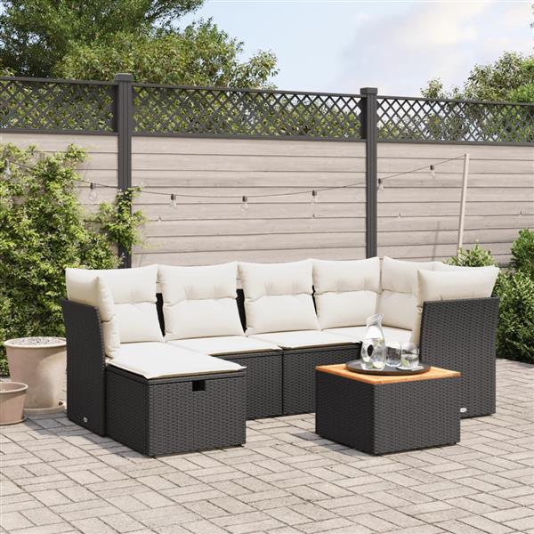 Grote foto vidaxl 7 delige loungeset met kussens poly rattan zwart tuin en terras tuinmeubelen