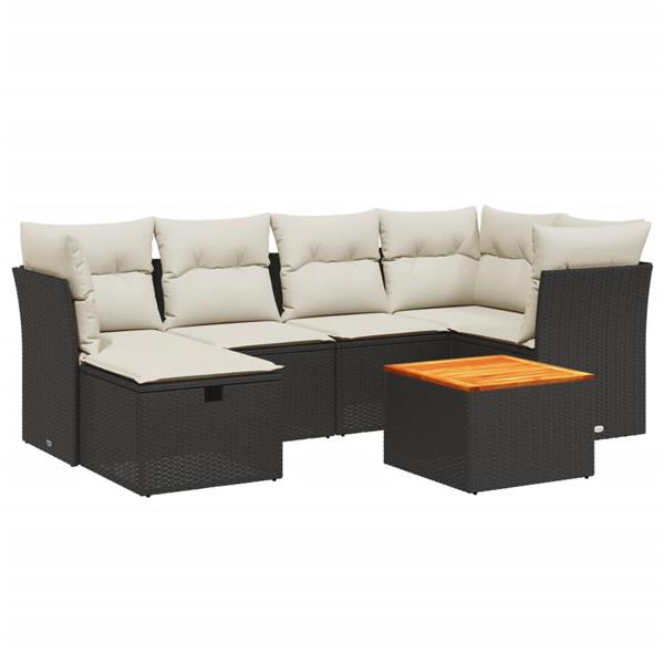 Grote foto vidaxl 7 delige loungeset met kussens poly rattan zwart tuin en terras tuinmeubelen