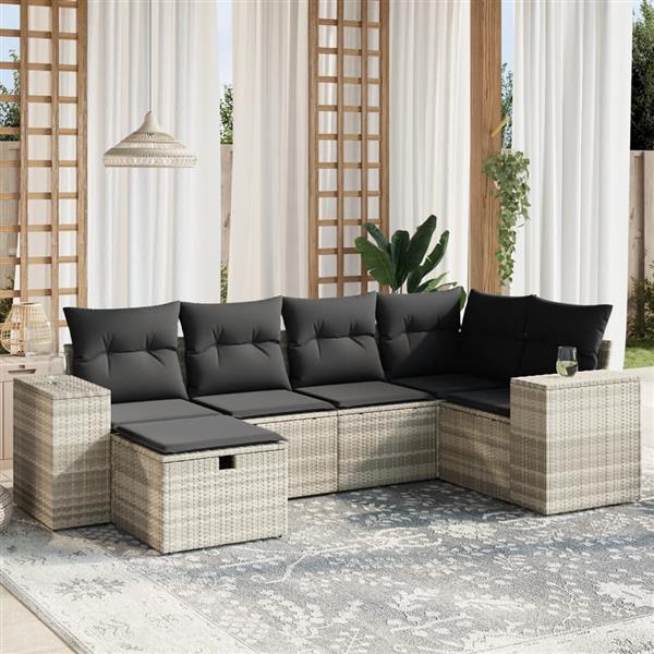 Grote foto vidaxl 6 delige loungeset met kussens poly rattan lichtgrijs tuin en terras tuinmeubelen
