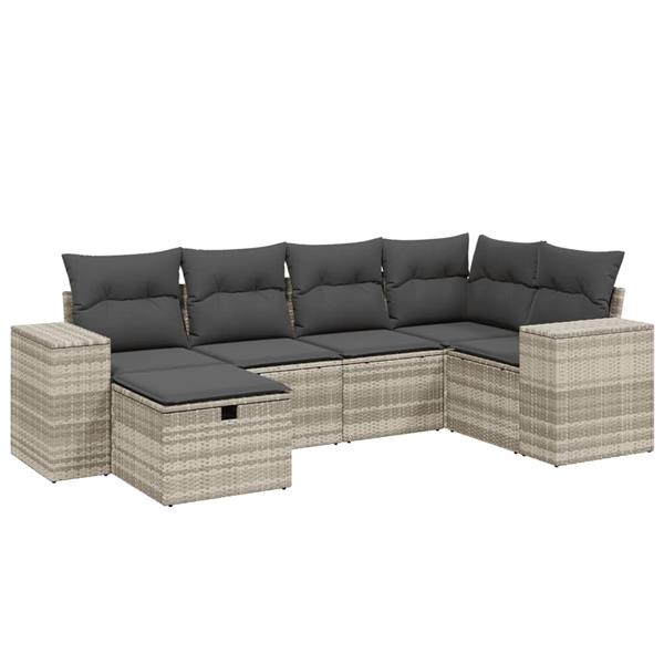 Grote foto vidaxl 6 delige loungeset met kussens poly rattan lichtgrijs tuin en terras tuinmeubelen