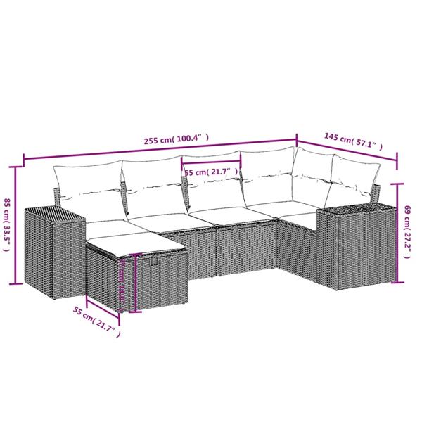 Grote foto vidaxl 6 delige loungeset met kussens poly rattan lichtgrijs tuin en terras tuinmeubelen