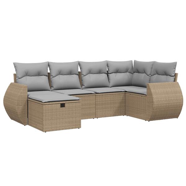 Grote foto vidaxl 6 delige loungeset met kussens poly rattan gemengd beige tuin en terras tuinmeubelen