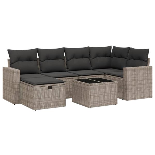 Grote foto vidaxl 7 delige loungeset met kussens poly rattan grijs tuin en terras tuinmeubelen