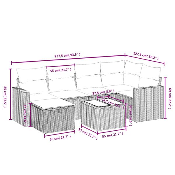 Grote foto vidaxl 7 delige loungeset met kussens poly rattan grijs tuin en terras tuinmeubelen
