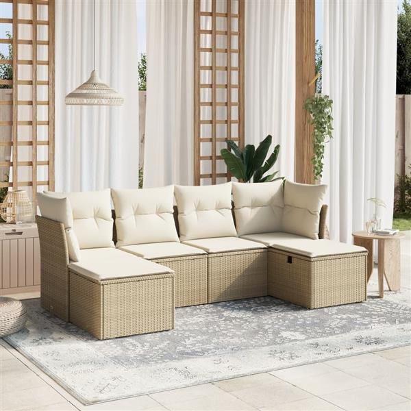 Grote foto vidaxl 6 delige loungeset met kussens poly rattan beige tuin en terras tuinmeubelen