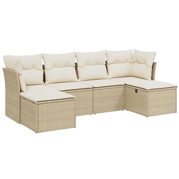 Grote foto vidaxl 6 delige loungeset met kussens poly rattan beige tuin en terras tuinmeubelen
