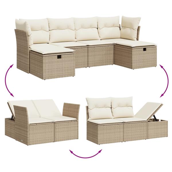 Grote foto vidaxl 6 delige loungeset met kussens poly rattan beige tuin en terras tuinmeubelen