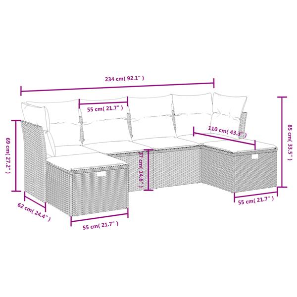 Grote foto vidaxl 6 delige loungeset met kussens poly rattan beige tuin en terras tuinmeubelen