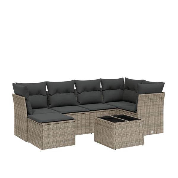 Grote foto vidaxl 7 delige loungeset met kussens poly rattan grijs tuin en terras tuinmeubelen