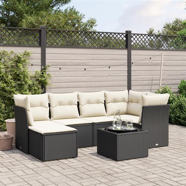 Grote foto vidaxl 7 delige loungeset met kussens poly rattan zwart tuin en terras tuinmeubelen