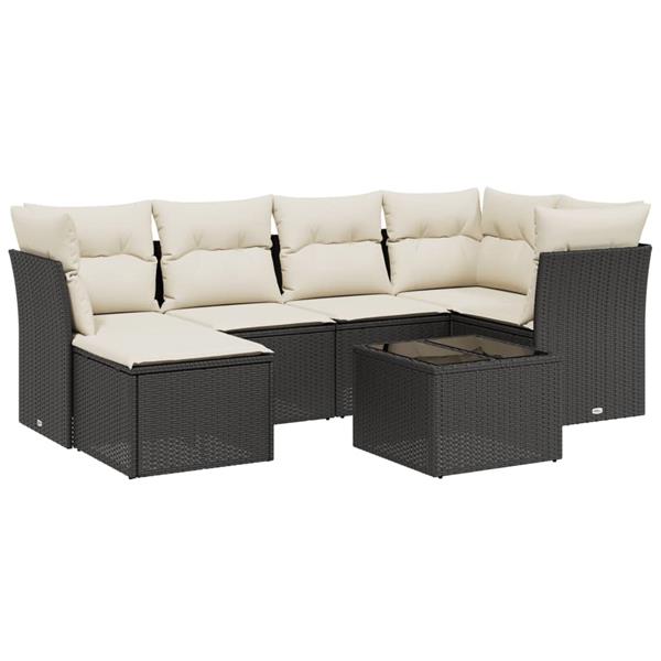 Grote foto vidaxl 7 delige loungeset met kussens poly rattan zwart tuin en terras tuinmeubelen