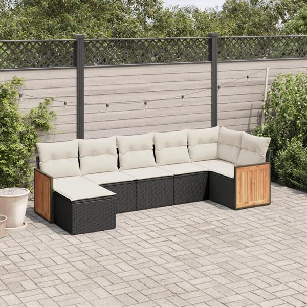 Grote foto vidaxl 7 delige loungeset met kussens poly rattan zwart tuin en terras tuinmeubelen